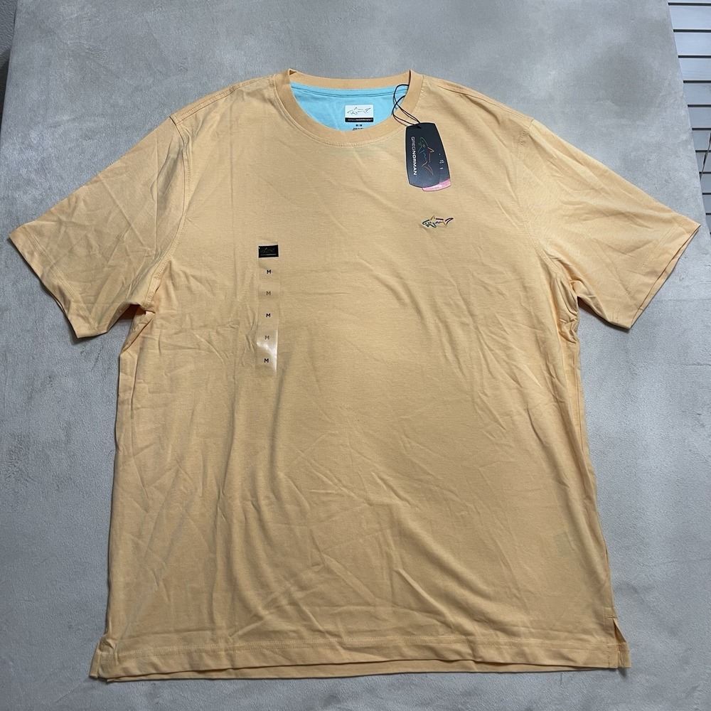 Greg Norman Lux Shark Tee Mens Medium NWT Peach 100% Cotton Embroidered Logo
